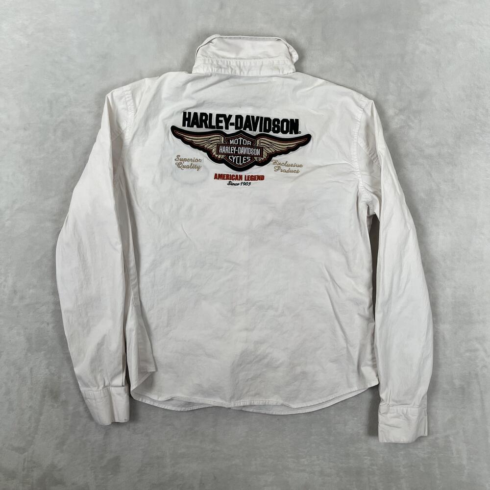 Harley-Davidson Shirt Womens XL White Long Sleeve Button Front Embroidered Biker